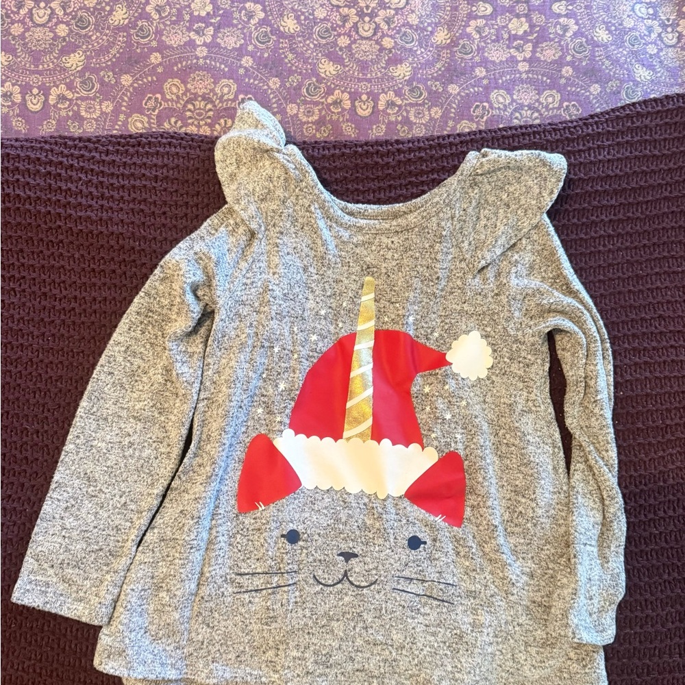 Cat & Jack Gray Long Sleeve Shirt with Festive Cat Design